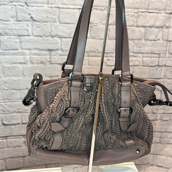 BURBERRY Old Rose Ruffled Leather Lowry Two Way Bag *EUC* - Picture 4 of 15